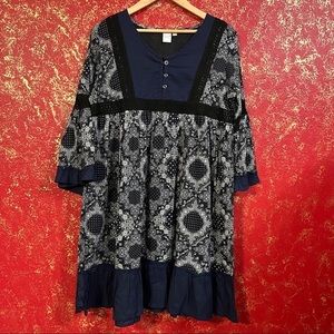 YO BABY YOBABY Women’s Bell Sleeves Navy Blue Dress L